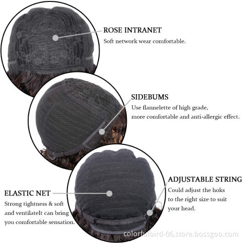 HLN 27 Honey Brown Short Afro Curly Human Hair Wigs Machine Made Fluffy Kinky Curly Wigs for Black Women Short Blonde Afro Wig
